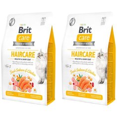 Сухой корм для кошек Brit Care забота о шерсти: здоровье и сияние, беззерновой, гипоаллергенный, с лососем и курицей 2 шт. х 2 кг Brit*