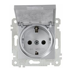 Розетка 1-ая (скрытая, без рамки, с/з, с крышкой) серебро, RITA, MUTLUSAN (16 A, 250 V, IP 20) (2200 610 0282)