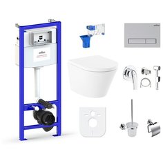 Комплект 10 в 1 Lavinia Boho Biore Compacto Rimless 98010147, безободковый унитаз, сиденье микролифт, инсталляция, крепление, клавиша смыва, шумоизоляция, диспенсер, смеситель с гигиеническим душем, ершик, держатель туалетной бумаги