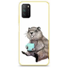 Силиконовый чехол "Бобер с кружкой" на Xiaomi Poco M3 / Сяоми Поко М3 Case Place
