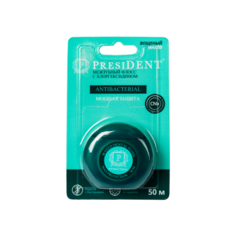 Межзубная нить PresiDENT Antibacterial вощеная с хлоргексидином, 50 м