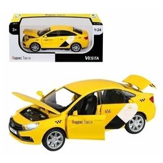 Машинка детская, металлическая, инерционная, коллекционная Яндекс.Такси LADA VESTA, цвет желтый, масштаб 1:24, открываются 4 двери. Джамбо Тойз