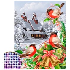 Алмазная мозаика с частичным заполнением "Снегири" 30*40 см, холст, емкость Школа талантов