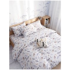 Постельное белье Milky Garden "Перья" 2-сп на молнии Наволочка 70х70 см 2 шт Простынь на резинке 160х200 см Пододеяльник 175х215 см