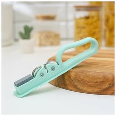 Точилка для ножей «Острое лезвие» Skiico Kitchenware 19×4.5 см / Станок для заточки и полировки ножей с ручкой и шлифовкой мятная