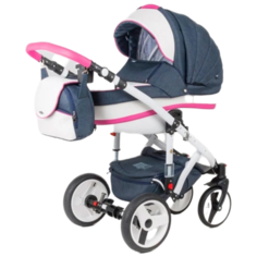 Универсальная коляска BeBe-Mobile Movo (3 в 1), R8 (Pink-Navy-Blue, цвет шасси: белый