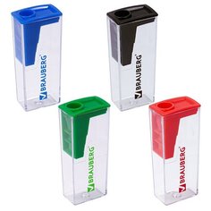 Точилка BRAUBERG "Assistant", с контейнером, пластиковая, корпус ассорти, 228451