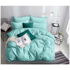 Постельное белье Simple House "Cyan" евро на молнии Наволочка 70х70 см 2 шт Простынь 240х215 см Пододеяльник 200х215 см