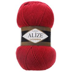Пряжа Alize Lanagold, 49 % шерсть, 51 % акрил, 100 г, 240 м, 5 шт., 56 красный