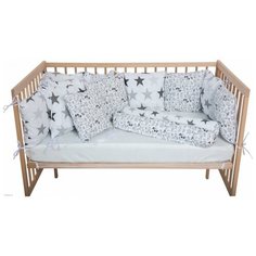 Вомбатик Бортик в кроватку 3 в 1 Звери и звезды (14 предметов) белый/черный