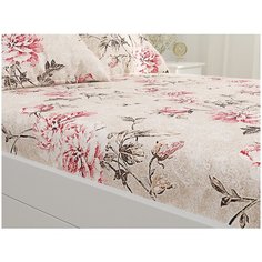 Простынь на резинке Сказка "Пионы винтаж" натяжная простынь 90х200 см 1,5-спальная