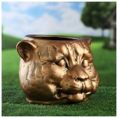 Фигурное кашпо "Голова тигра". бронза светлая. керамика. 8.5 л 6938596