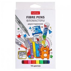 Фломастеры Hatber DUO 10 цветов, двухсторонние FP-067071