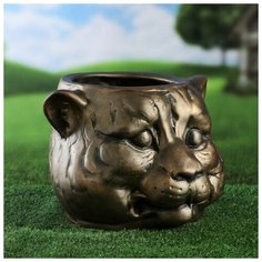 Фигурное кашпо "Голова тигра". бронза тёмная. керамика. 8.5 л 6951385