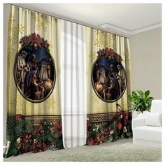 Комплект штор Светлое Рождество 150*270 (2 шт.) + тюль (1 шт.) МарТекс