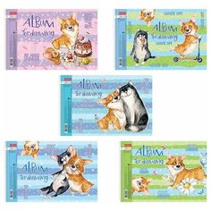 Альбом для рисования А4 24 л., спираль, обложка картон, HATBER, 205х290 мм, "Корги" (5 видов в спайке), 24А4Всп