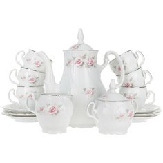 Кофейный сервиз Бледные розы (отводка платина) На 6 персон 15 предметов Bernadotte