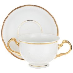 Чашка с блюдцем для бульона с двумя ручками Tulip (Белоснежный тюльпан, золотые держатели) На 6 персон, 410 мл Thun1794