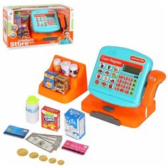 Игровой набор детский "Касса", касса с игрушечным калькулятором, сканер, игрушечные продукты, на батарейках, свет, звук, для девочек, для детей, развивающая обучающая игрушка, для игры в кассира, для игры в магазин, для игры в продавца, 9 предметов, ц Компания Друзей