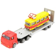 Набор машин ТЕХНОПАРК КамАЗ Автотранспортер с городским транспортом (SB-15-04-WB) 1:72, красный/желтый/серый