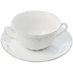 Чашка с блюдцем для бульона Constance (декор Серый орнамент, отводка платина) На 6 персон, 335 мл Thun1794