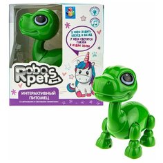 Игрушка интерактивная 1TOY RoboPets Динозавр, зеленый, (mini), свет, звук, движение (2*ААА, не входят), коробка 12,5x8x12,5