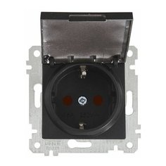 Розетка 1-ая (скрытая, без рамки, с/з, шторки, с крышкой) черная, RITA, MUTLUSAN (16 A, 250 V, IP 20) (2200 611 0284)