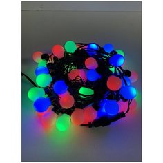 Гирлянда светодиодная нить 9,7 м на черном проводе 100 разноцветных диодов - белый шарик 3 см, выход для последовательного подключения China Dans International