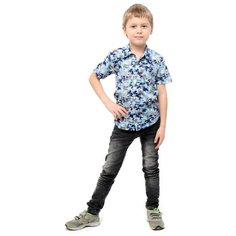 7039-202 Рубашка для мальчика (104-56(28); голубой/ камуфляж, звезды (4078)) Trend