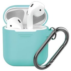 Силиконовый чехол для AirPods, карабин, ремешок, мятный, Deppa