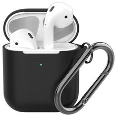 Силиконовый чехол для AirPods, карабин, ремешок, черный, Deppa