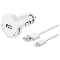 Автомобильное Зарядное Устройство USB 1А, дата-кабель 8-pin для Apple (MFI), белый, Ultra, Deppa