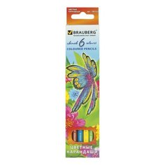 Карандаши цветные BRAUBERG "Wonderful butterfly", 6 цветов, заточенные, картонная упаковка с блестками, 180522 3 уп