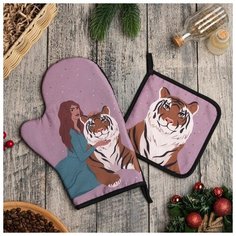 Набор кух. "Together" варежка-прихватка 20х28см, прихватка 17х17см, 35% х/л,65% п/э 6861863 Доляна