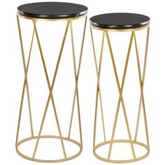 Столики приставные с черным мрамором, набор 2 предмета 26х26х62, 33х33х72см, Glasar ГЛАСАР