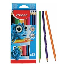 Карандаши цветные MAPED (Франция) "Pulse", 12 цветов, пластиковые, трехгранные, заточенные, европодвес, 862252