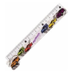 Линейка пластиковая 15см юнландия "машинки", фигурная, цветная печать, волнистый край, 4 шт