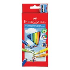Карандаши цветные утолщенные FABER-CASTELL "Jumbo" 10 цветов, трехгранные, с точилкой, 116510