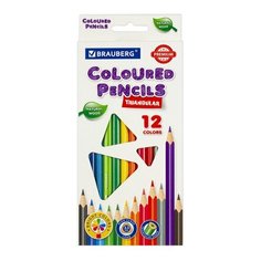 Карандаши цветные BRAUBERG PREMIUM, 12 цветов, трехгранные, грифель мягкий 3,3 мм, 181651 2 уп