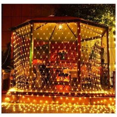 Новогодняя светодиодная гирлянда Сетка с контроллером и коннектором 3х2 м теплый белый свет Baziator