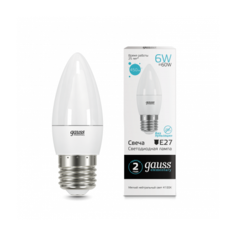 Gauss Упаковка светодиодных ламп 5 шт Gauss Elementary Свеча 6W 450lm 4100K Е27 LED 33226