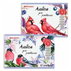 Альбом для рисования, А4, 40 л., гребень, выборочный лак, подложка, внутренний блок 120 г/м2, BRAUBERG, 205х290 мм, "Птицы" (2 вида), 105103