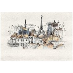 Фотообои Рисунок Парижа на кирпичной стене/ Красивые уютные обои на стену в интерьер комнаты/ 3Д расширяющие пространство над кроватью или над столом/ На кухню в спальню детскую зал гостиную прихожую/ размер 400х270см/ Флизелиновые