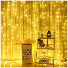 Гирлянда светодиодная электрическая штора занавес 3х2 м., желтый свет Веселый праздник