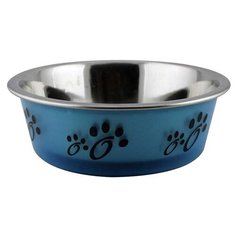 Миска метал. №2 дизайн "лапки", 0,75 л. в ассортименте синий и коричневый Dogman