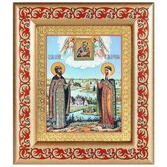 Петр и Феврония с Муромской иконой, рамка с узором 14,5*16,5 см Соборъная лавка
