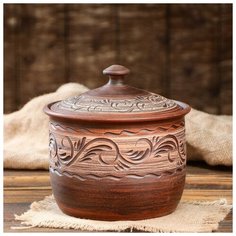 Горшок духовой "Кашник", гончарный,1,5 л, микс Красная глина