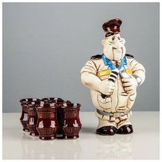 Набор винный "Гаишник", 7 предметов, штоф 1,35 л, стопки 0,1 л Керамика ручной работы