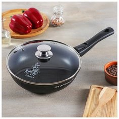 Сковорода Titanium pro, d=24 см, съёмная ручка, стеклянная крышка Kukmara