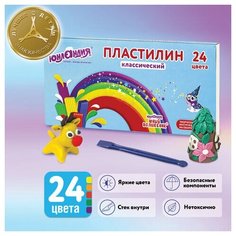 Пластилин классический юнландия "юный волшебник", 24 цвета, 480 г, со стеком, высшее качество, 105902